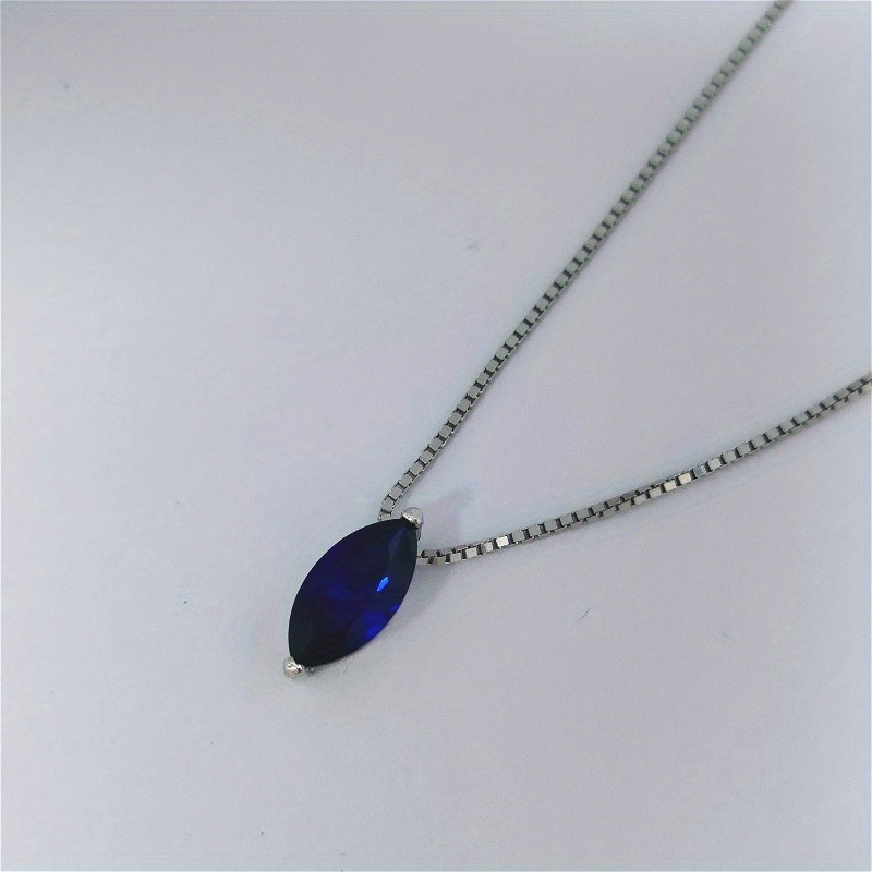 Unisex S925 Synthetic Faux Sapphire Box Chain Necklace